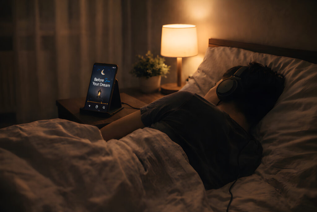 Insomnia and eating alternative with sleep audio and headphones at night