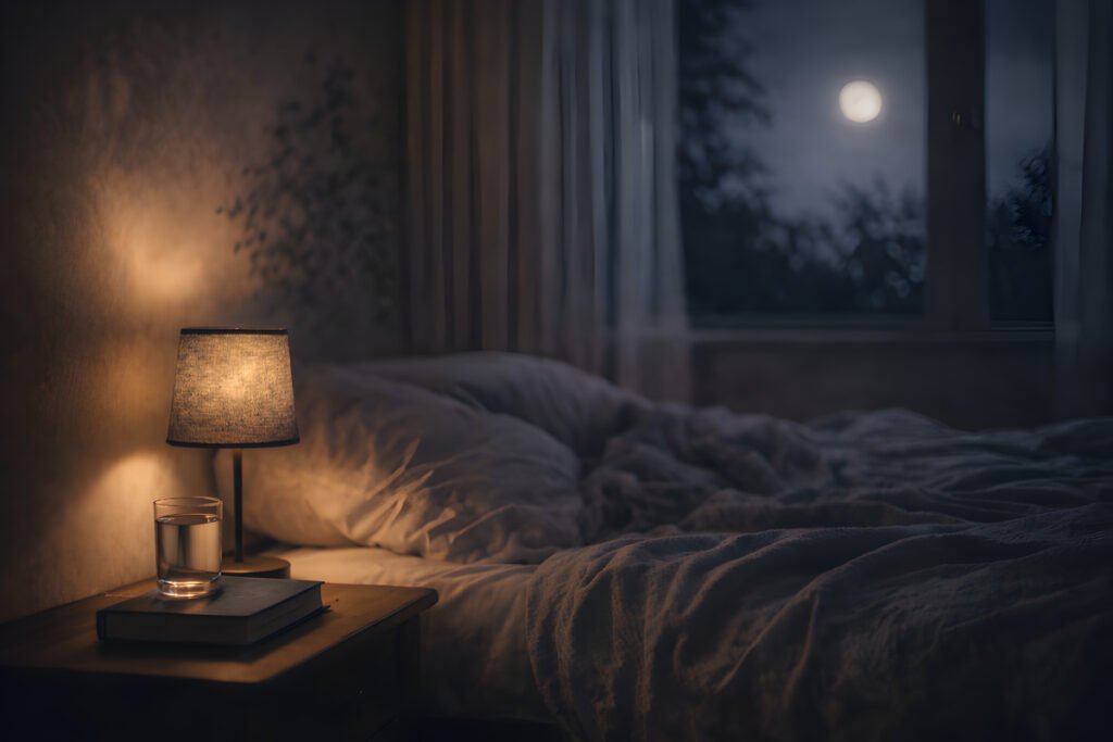 Why doing nothing feels uncomfortable at night — bedside lamp and quiet bedroom scene with soft night lighting
