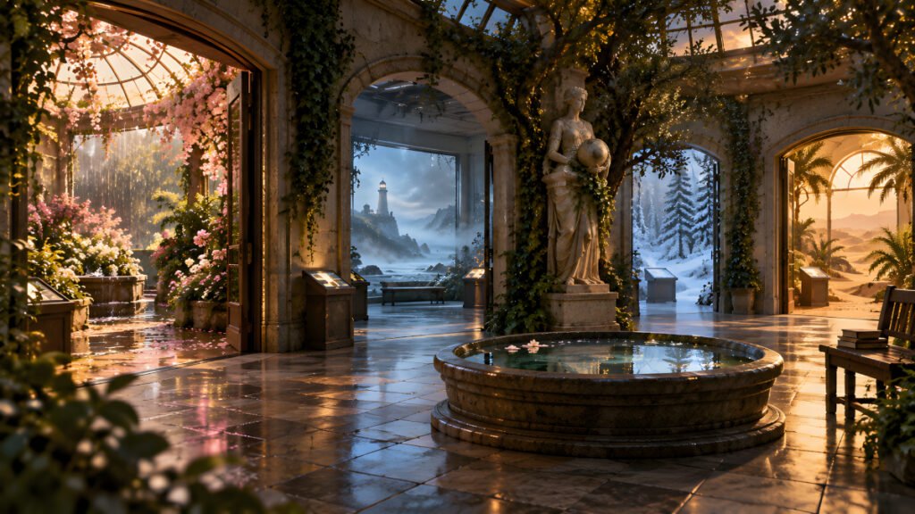 The Museum of Lost Weather | The Doorways Between Seasons Inside The Museum of Lost Weather, doorways open onto summer rain, sea mist, winter snow and warm desert landscapes.